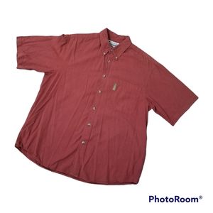 Columbia Cotton Brick Red Micro Check Short Sleeve Casual Button Shirt Men's L